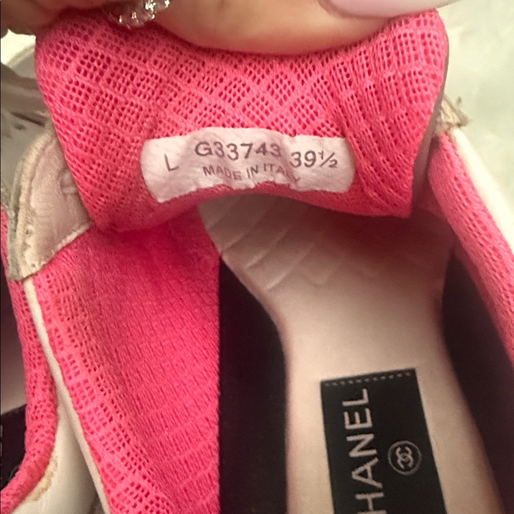 CHANEL White and Silver Sneakers with Pink Accents - Picture 6 of 6